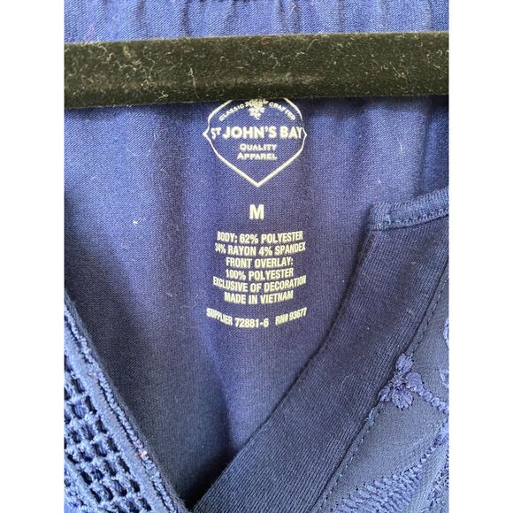 St Johns Bay Womens 3/4 Sleeve Embroidered Blouse M Relaxed Fit Blue Polyester - Picture 3 of 6